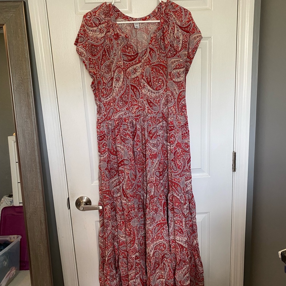Long maxi/midi dress pink paisley boho